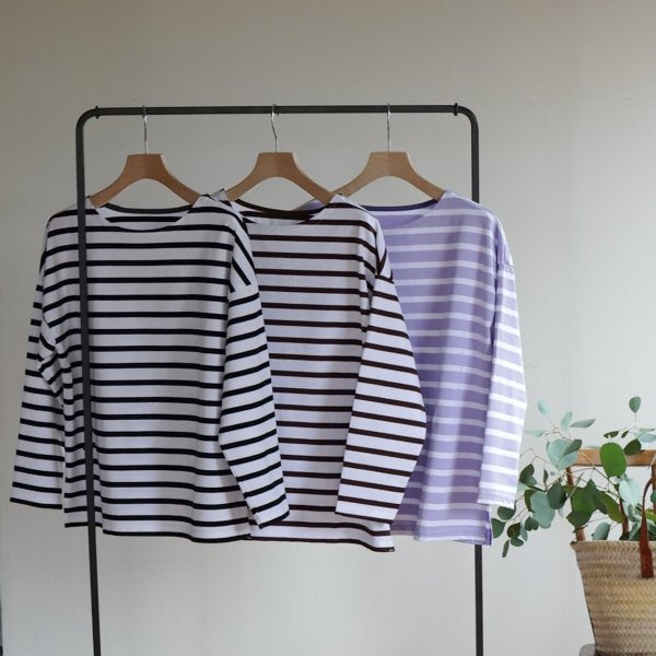 綿100%の長袖ボーダーカットソー - OURHOME