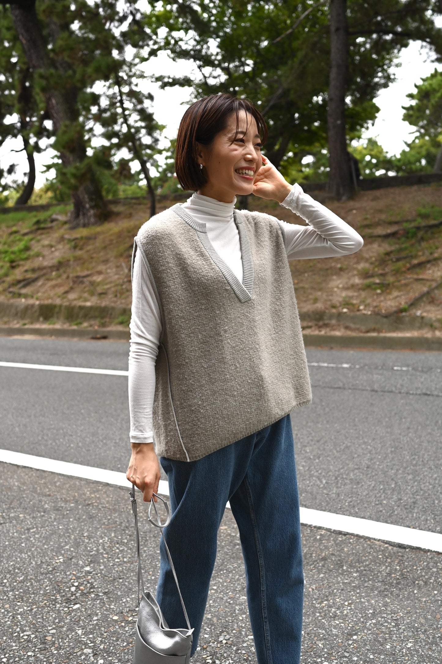 アルパカ混の洗えるニットベスト