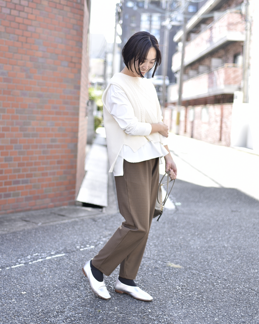 裏起毛チェック柄テーパードパンツ - OURHOME