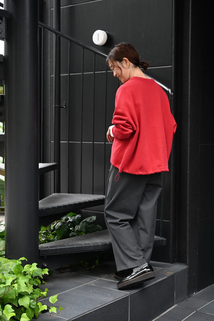 【尾州織】洗える裏起毛のタックワイドパンツ（吸湿発熱）