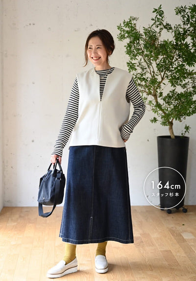 #items:4128-high-neck-knit,4119-denim-long-skirt,1031-leather-handle-shoulder-bag,3019-silver925-long-necklace,2507-enamel-leather-loafer-shoes,2077-color-line-ribbed-socks
