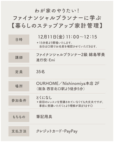 わが家のやりたい！を叶える。 ファイナンシャルプランナーに学ぶ 【暮らしのステップアップ家計管理】