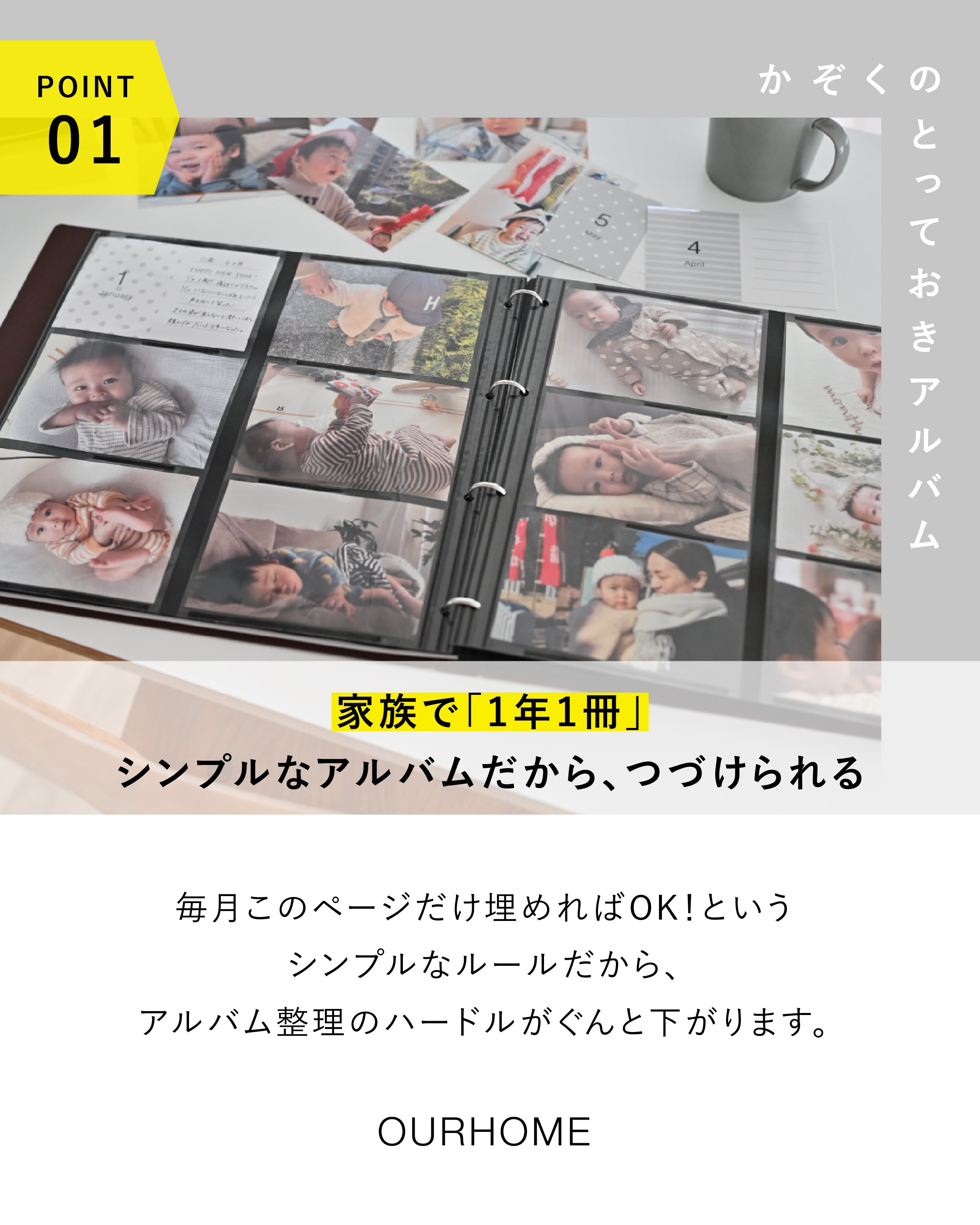 かぞくのきろく　アルバム台紙セット 忙しくてもずっと続く。かぞくのとっておきアルバム（L版写真） – OURHOME