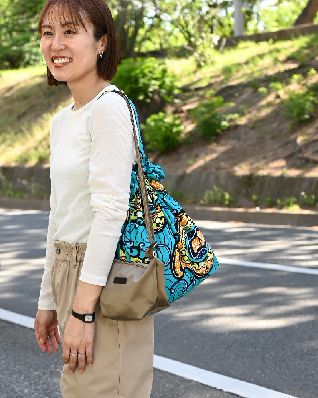 アフリカパーニャ生地の巾着バッグ