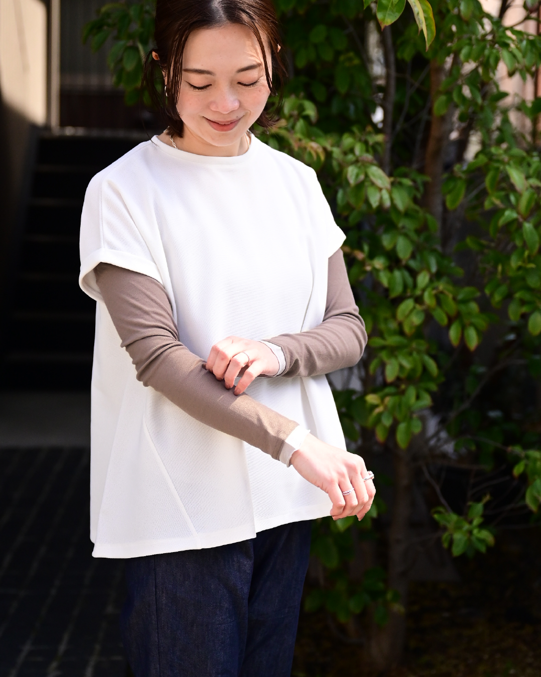 接触冷感の重ね着風アームカバー（UVカット）