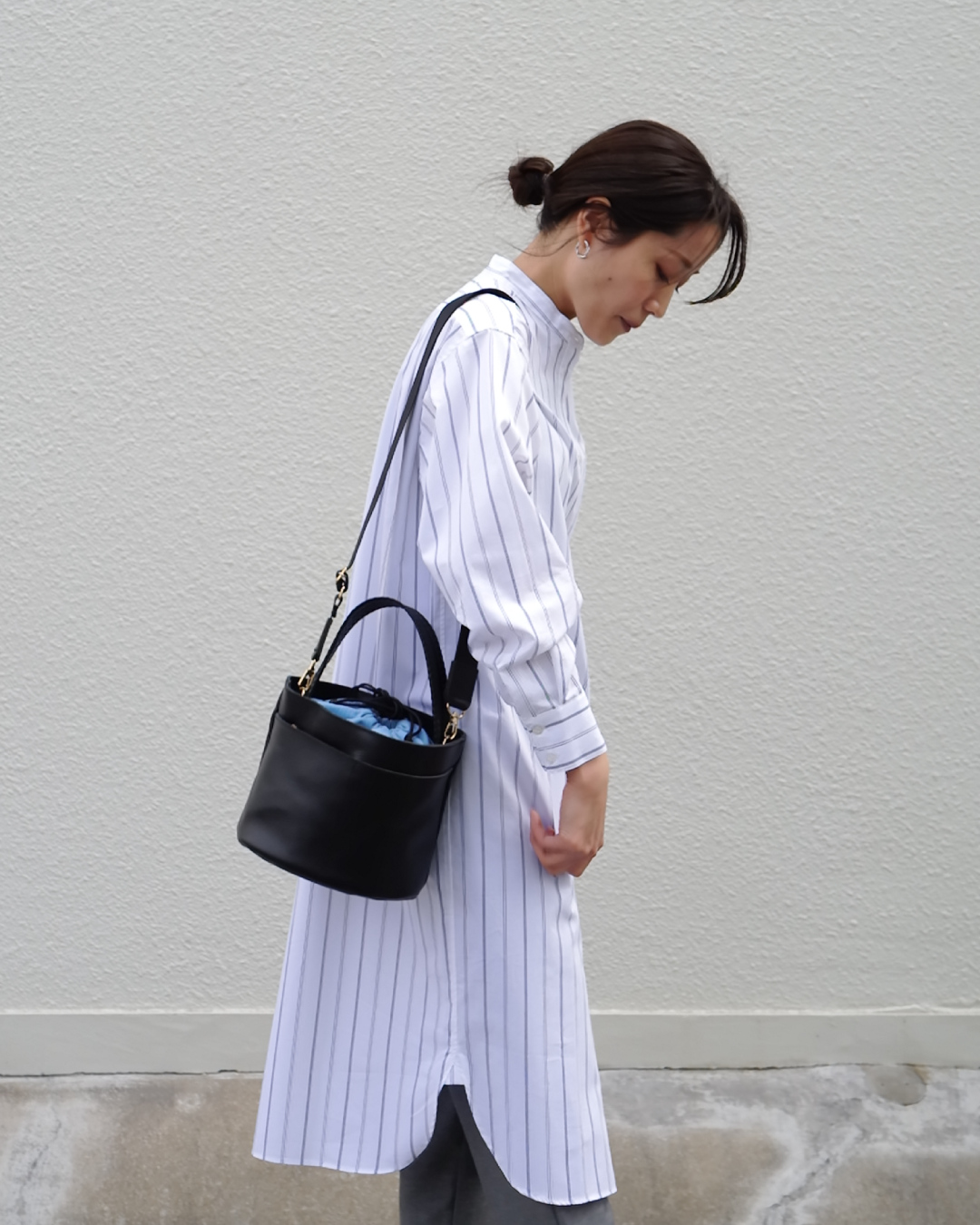 OURHOME 播州織のベーシックシャツ ロングシャツワンピ バンドカラー 播州織のベーシックシャツ – OURHOME
