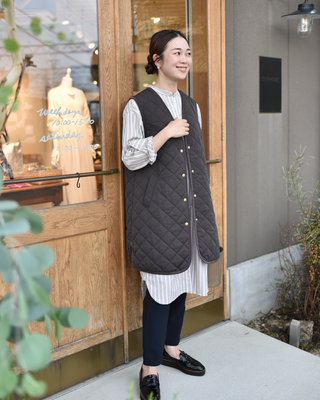 OURHOME キルティングダウンベスト オリーブグリーン ロング丈のキルティングベスト – OURHOME