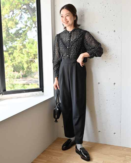 きれいめ素材の2wayサロペット