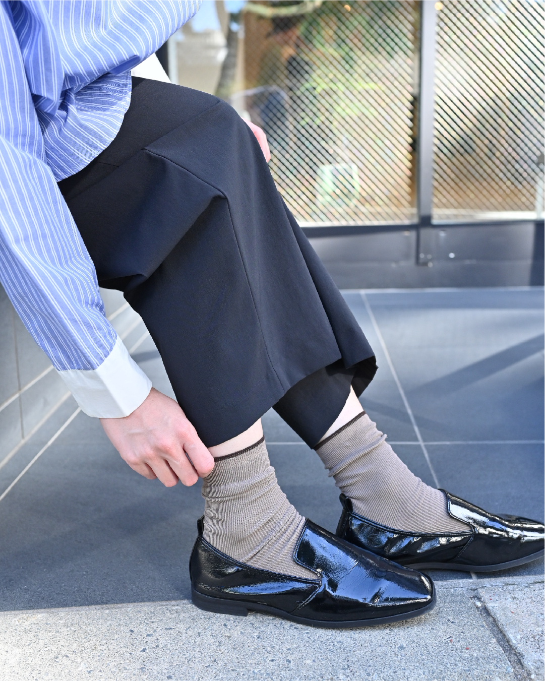 配色ラインのリブ靴下