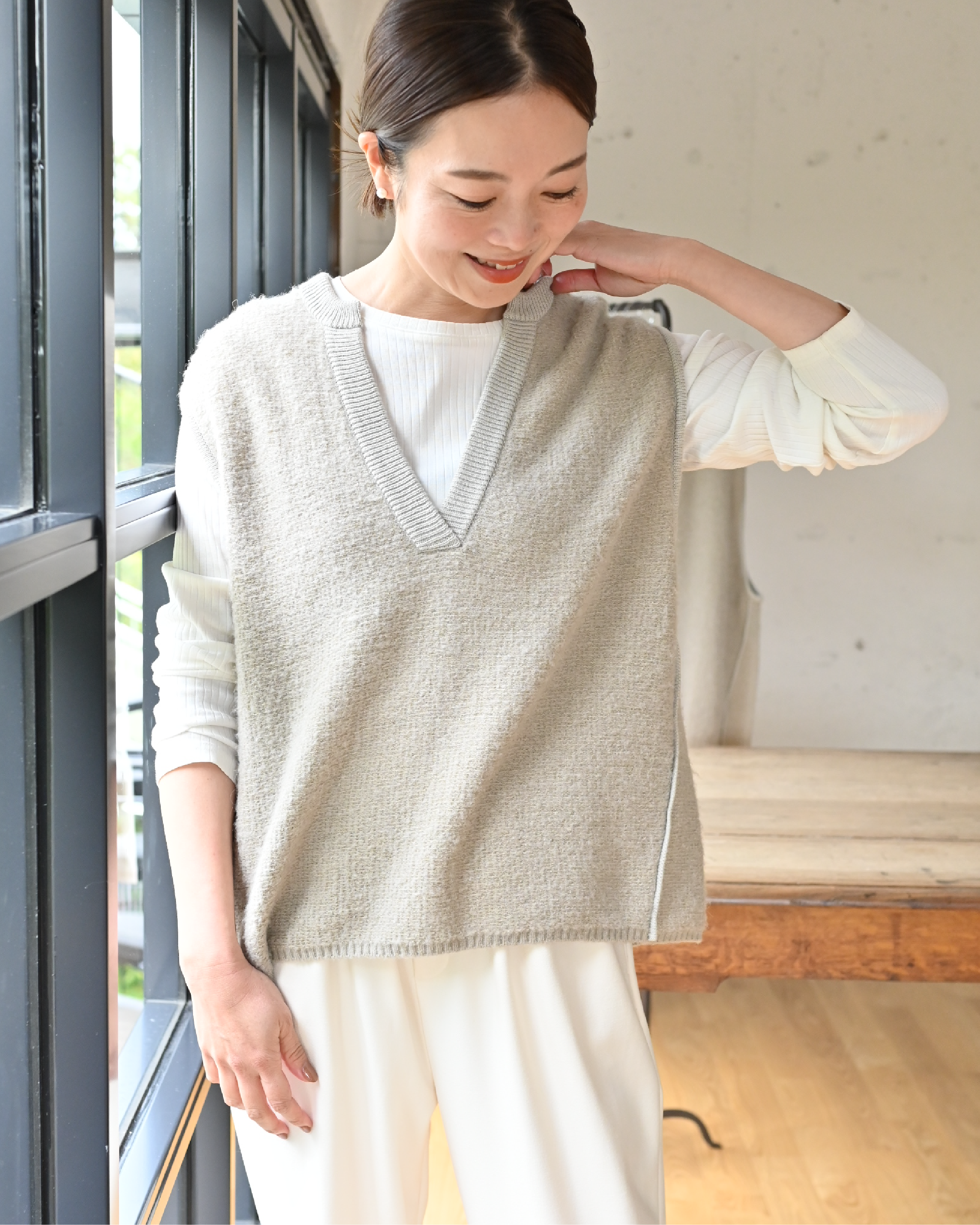 正規品 の人気商品 OURHOME 洗えるアルパカ混ふんわりニットカーデ