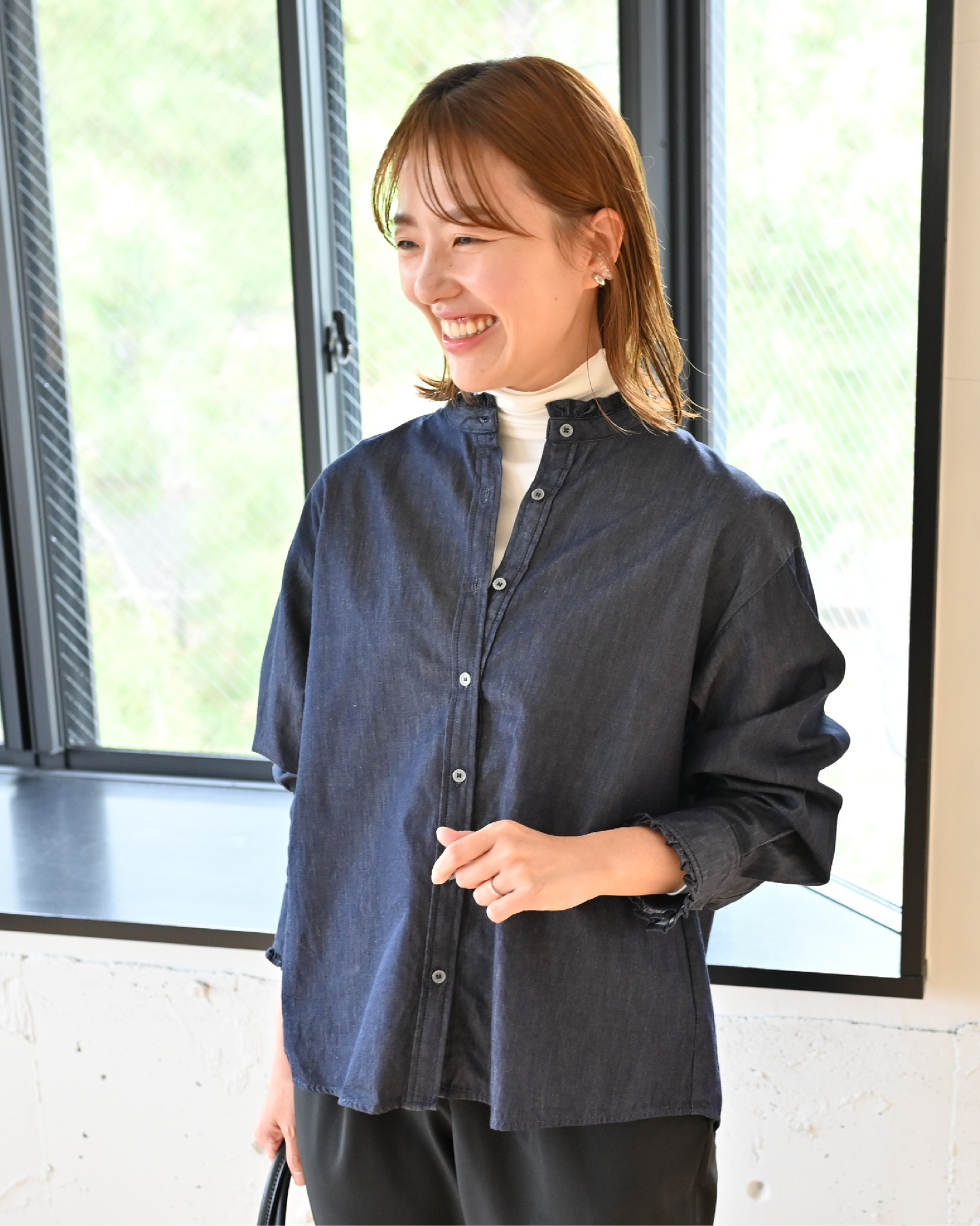 播州織のフリルブラウス