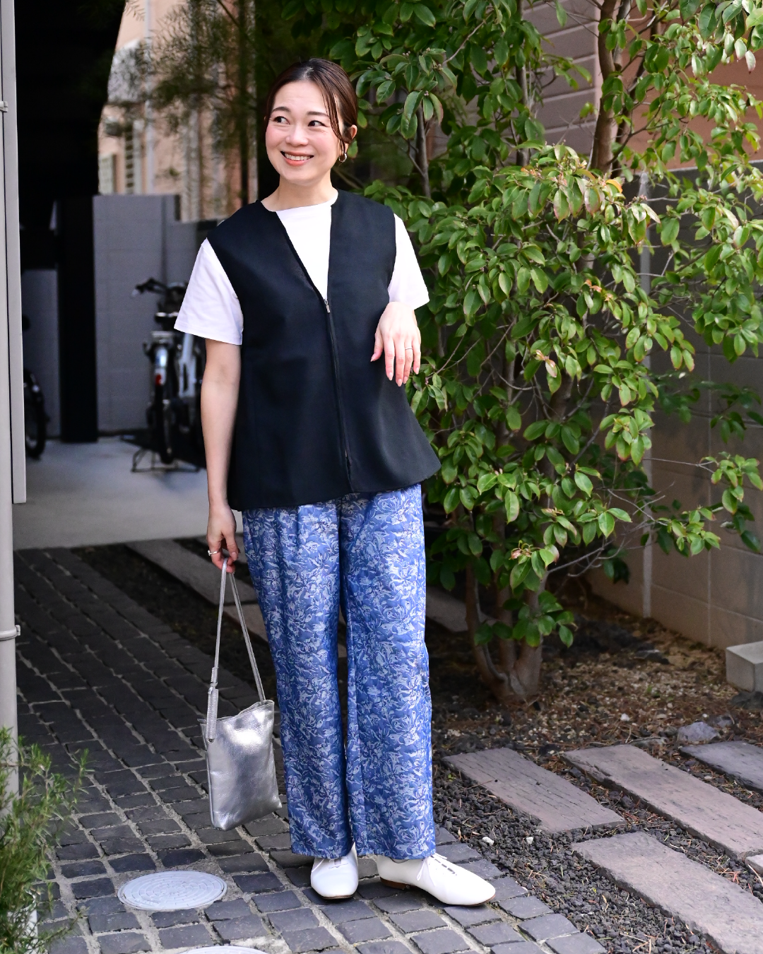 リバティ柄セミワイドパンツ